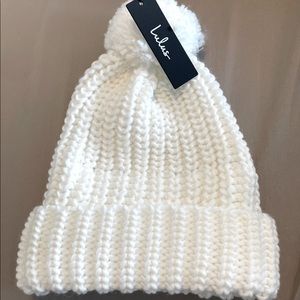 Lulus Ivory Knit Pom Beanie - New With Tags